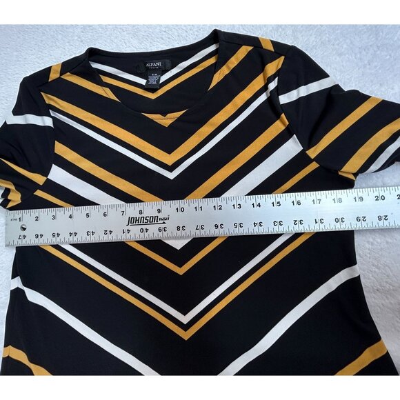 Alfani Petite Womens Point Hem Chevron Stripe Top Blouse Petite Medium PM Black - Picture 6 of 7